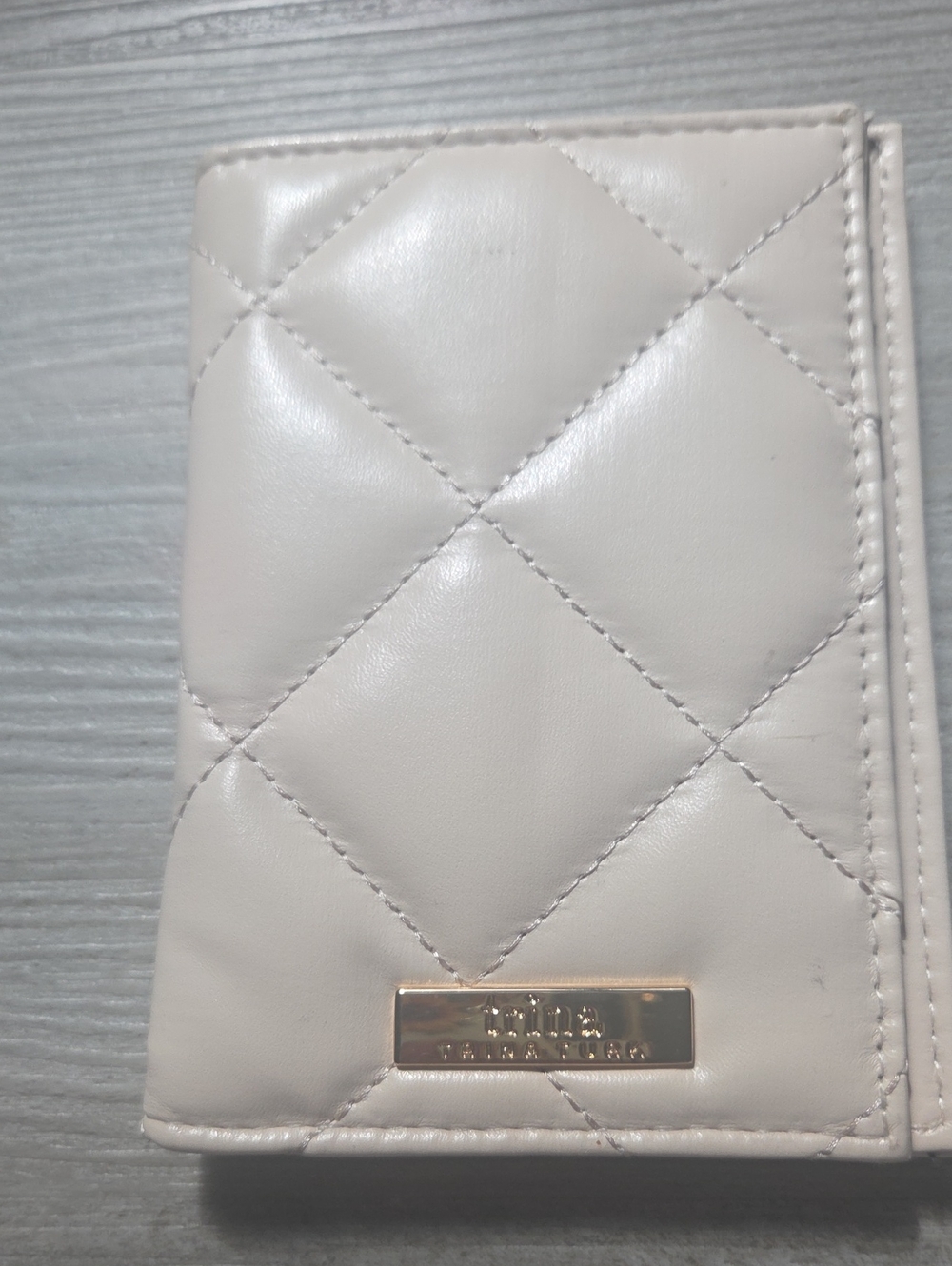 Trina Turk Quilted Small Wallet in Cream with Gold Plaque